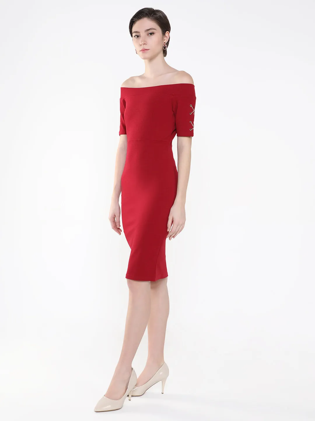 Women Solid Red Sheath Dress