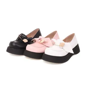 Women's Round Toe Butterfly Knot Platform Flat Shoes