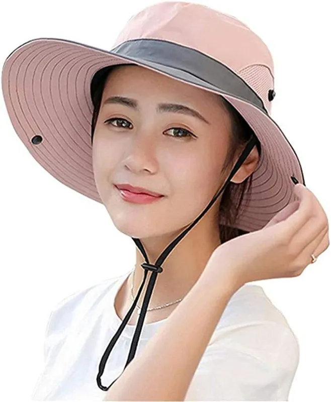 Women'S Wide Brim Outdoor UV Protection Foldable Mesh Beach Sun Hat Fishing Cap