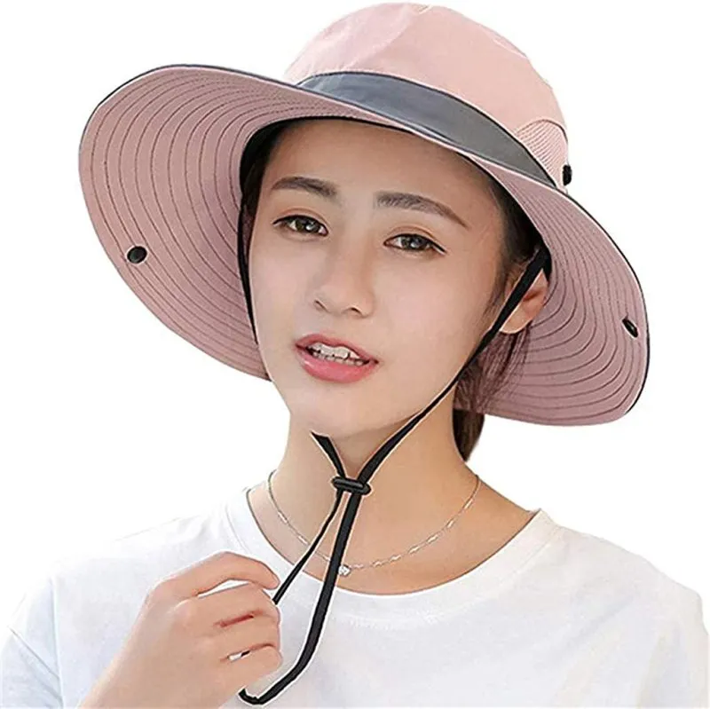 Women'S Wide Brim Outdoor UV Protection Foldable Mesh Beach Sun Hat Fishing Cap