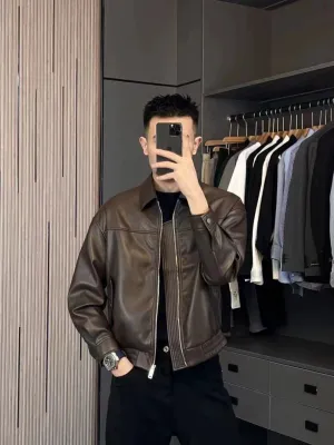 Young Handsome Casual High Quality Spring Leather Jacket